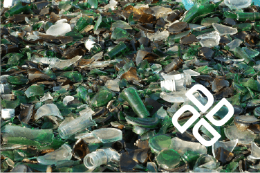 Collected glass scrap ready for recycling